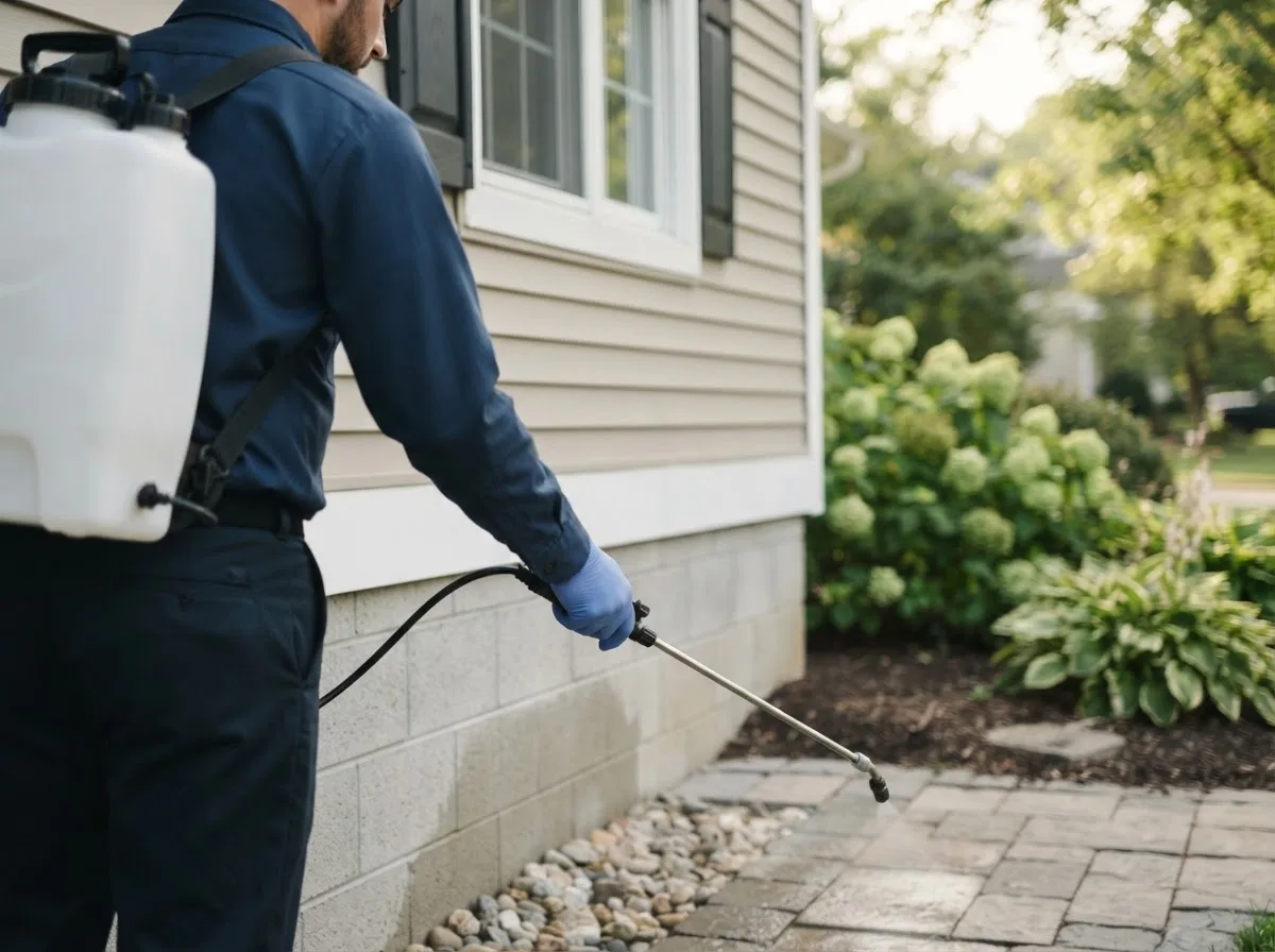 Pest control technician inspecting a home in Rock View, WV